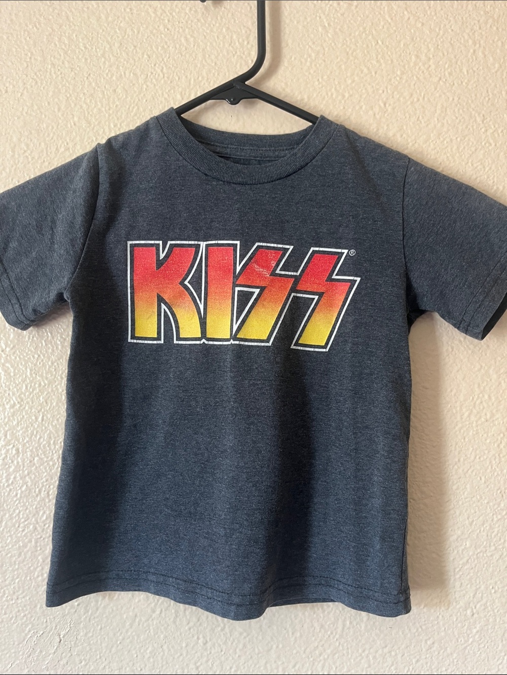 Kiss Kids Graphic Tee in Charcoal with Red and Yellow Logo